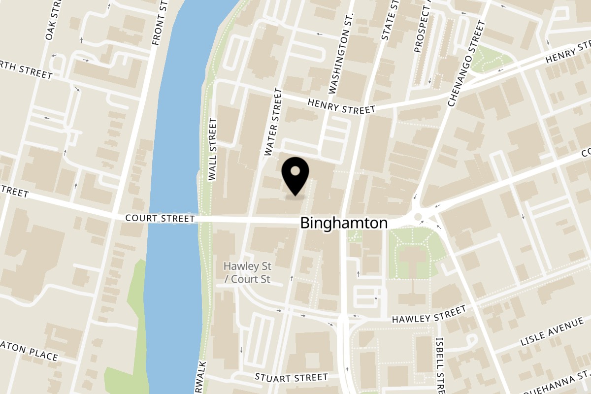 Map showing the location of Blazin' Saddles on 41 Court St in Binghamton